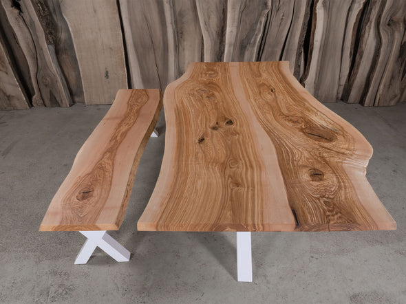 8-seater Live Edge Olive Ash Table With Bench.