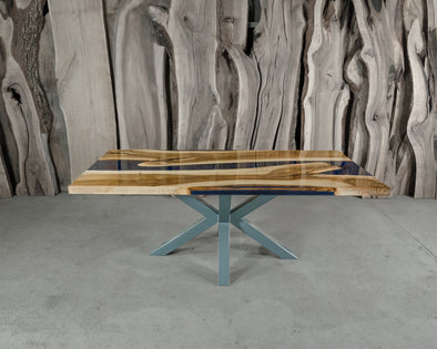 8-seater Walnut Table With Blue Resin