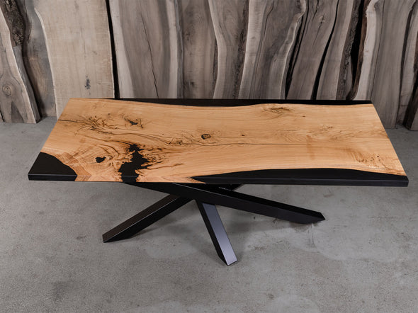 8-seater Oak And Matte Black Resin Table