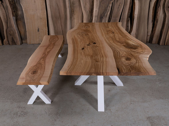 8-seater Live Edge Olive Ash Table With Bench.