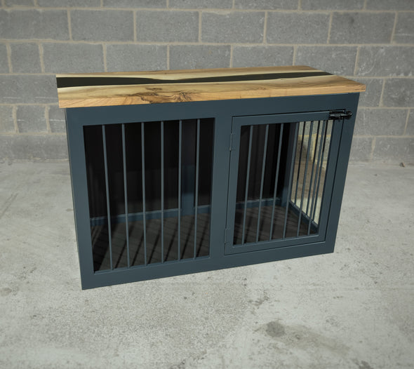 Anthracite Grey Single Dog Kennel With Walnut Top