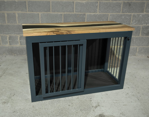 Anthracite Grey Single Dog Kennel With Walnut Top