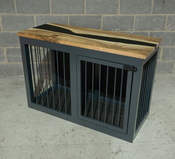 Anthracite Grey Single Dog Kennel With Walnut Top