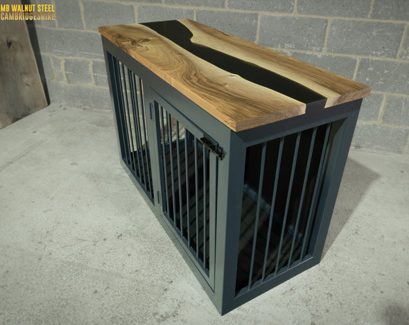 Anthracite Grey Single Dog Kennel With Walnut Top