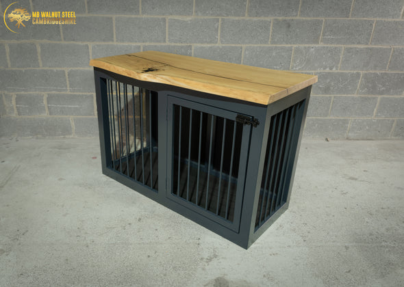 Anthracite Grey Single Dog Kennel With Live Edge Oak Top