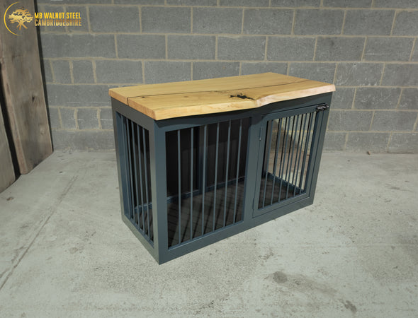 Anthracite Grey Single Dog Kennel With Live Edge Oak Top