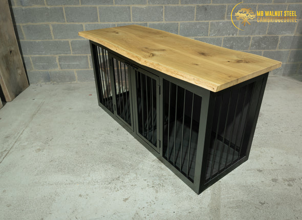 Double Black Dog Kennel With Oak Top