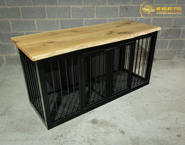 Double Black Dog Kennel With Oak Top