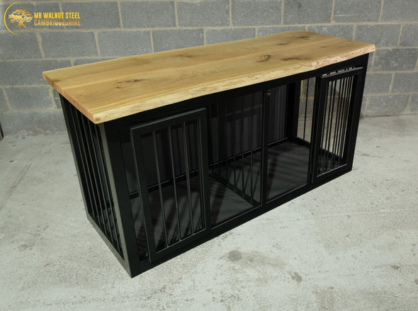 Double Black Dog Kennel With Oak Top