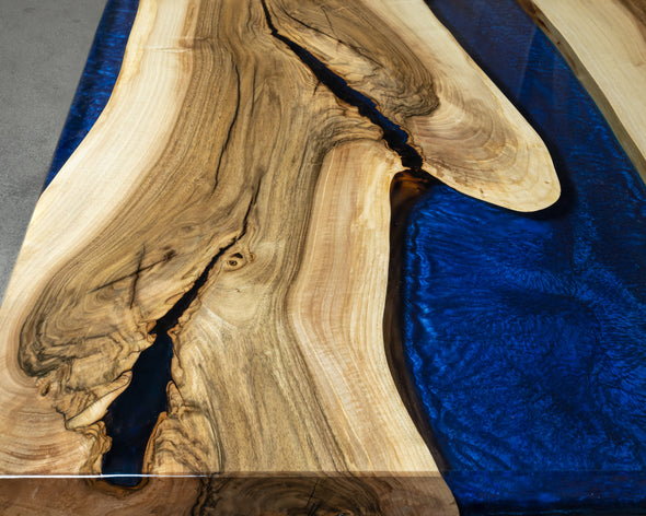 8-seater Walnut Table With Blue Resin